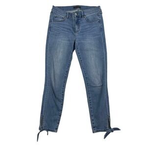 Ann Taylor The Skinny Crop Blue Denim Skinny Jeans Ankle Tie Stretch Size 4